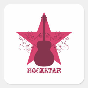 Finare Guitar Star Swirls Square Stickers, Magenta Fyrkantigt Klistermärke