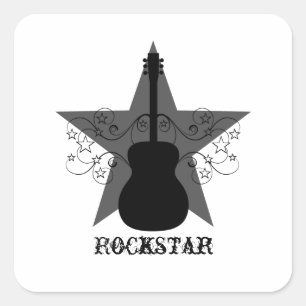 Finare Guitar Star Swirls Square Stickers, svart Fyrkantigt Klistermärke