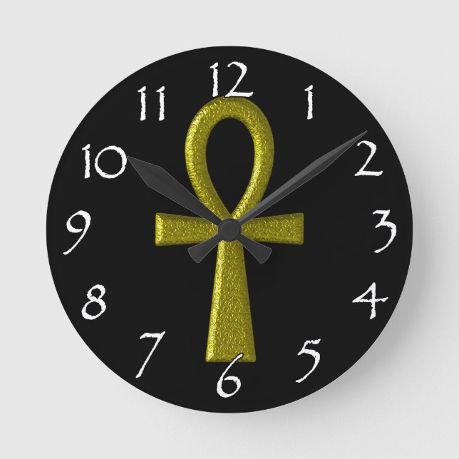 Finare Guld Ankh Wall Clock Rund Klocka (Framsida)
