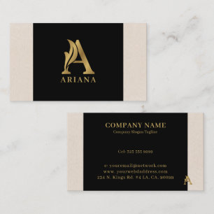 Finare Guld Brev A Monogram om svart och linne Visitkort
