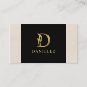Finare Guld Brev D Monogram om svart och linne Visitkort