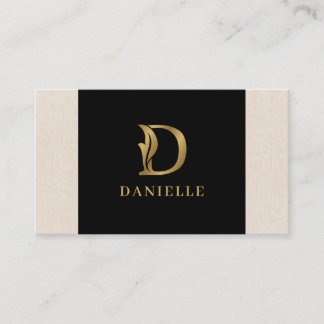 Finare Guld Brev D Monogram om svart och linne Visitkort