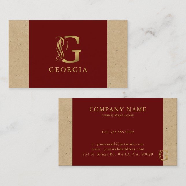 Finare Guld Brev G Monogram på rött papper och pap Visitkort (Fram/baksida)