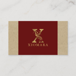 Finare Guld Brev X Monogram på rött papper och pap Visitkort