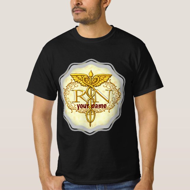 Finare guld caduceus sköterska t shirt (Framsida)
