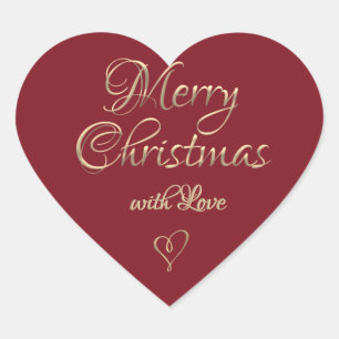 Finare Guld God jul med Kärlek Script Heart Hjärtformat Klistermärke