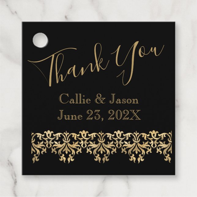 Finare Guld Lettering på svarta Tack Gåvor Etiketter (Framsida)