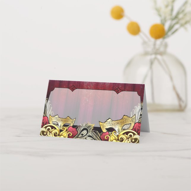 Finare Guld Masqueravarkort Namn Placeringskort (Framsida)