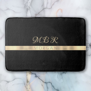 Finare, Guld Monogram, Namn, Gult, Guld, Rand, Blk Badrumsmatta