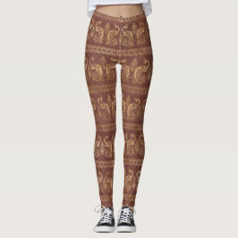 Finare Guld Peacock mönster Leggings
