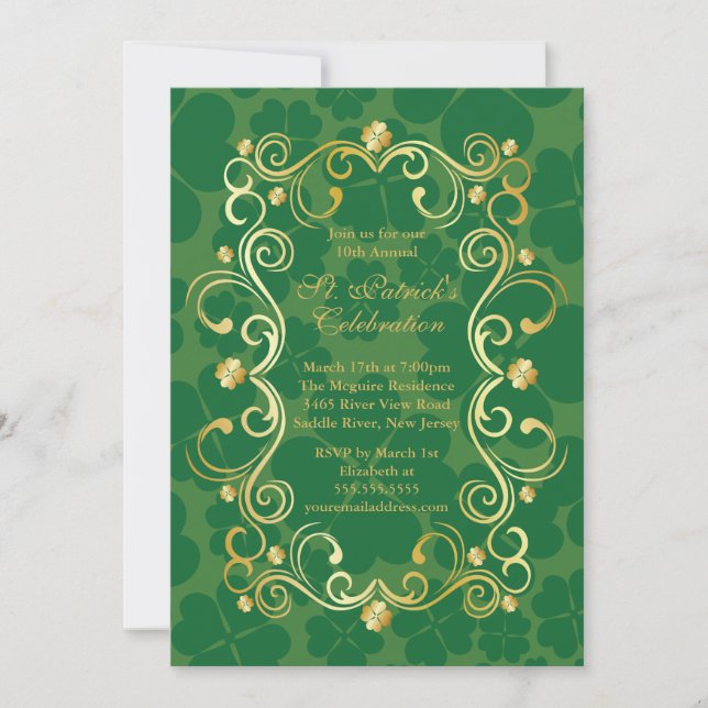 Finare Guld Shamrock St. Patrick:s Party bjudan Inbjudningar (Framsida)