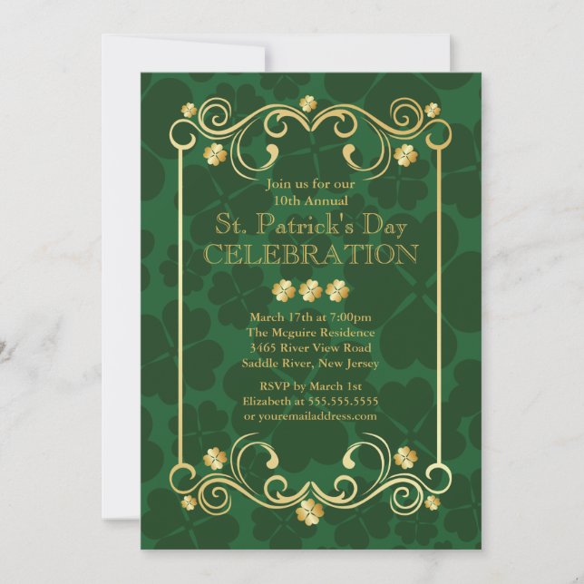 Finare Guld Shamrock St. Patricks partiinbjudan Inbjudningar (Framsida)