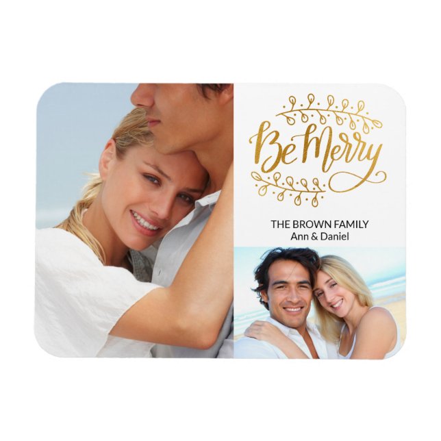 Finare Guld ska vara Merry 2 Photo Collage Helgdag Magnet (Horisontell)