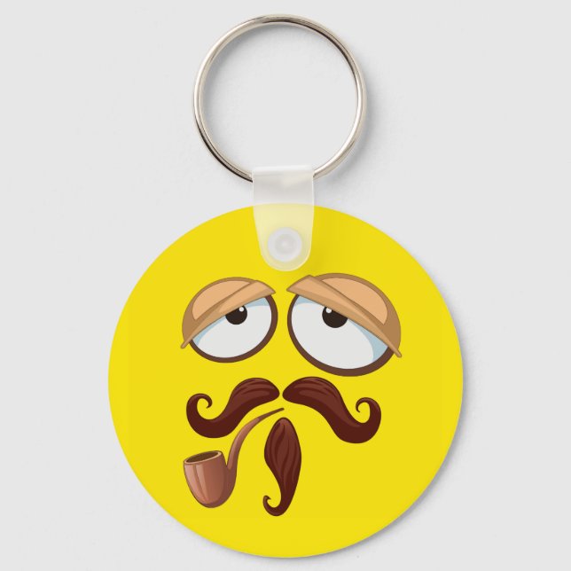 Finare Gult Ansikte med Pipe och Mustache Nyckelring (Framsida)