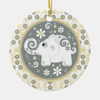 Finare Gult Grått White Elephant Blommigt Ornament
