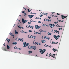 Finare Heart Rosa Blue Navy Glitter Kärlek Valenti Presentpapper