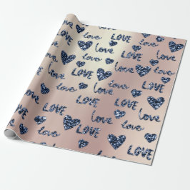 Finare Hearts Blue Navy Ro Glitter Kärlek Valentin Presentpapper