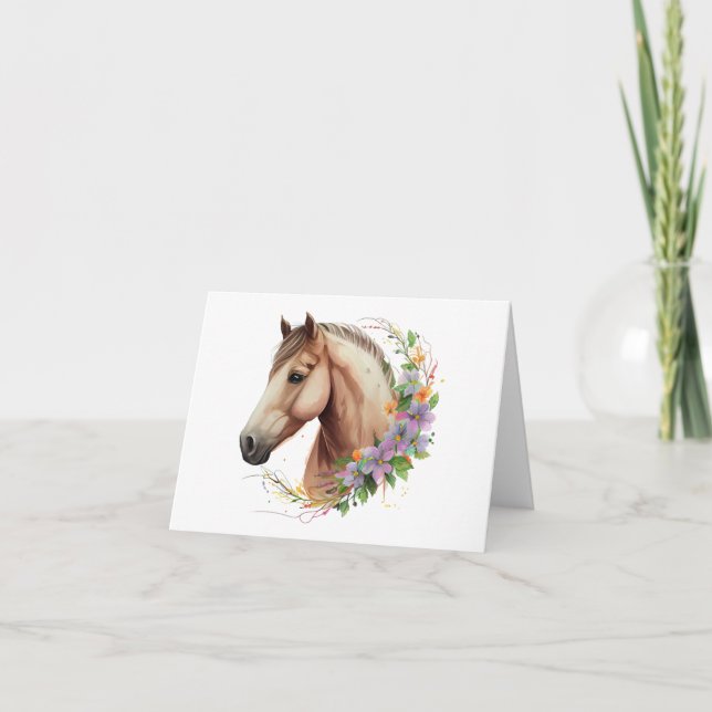 Finare Horse with Flowers BLANK Kort (Framsida)
