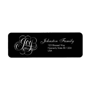 Finare Joy Jul Calligraphy Lettering in White Returadress Etikett
