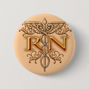 Finare koppar Caduceus RN Nurse-stift Knapp