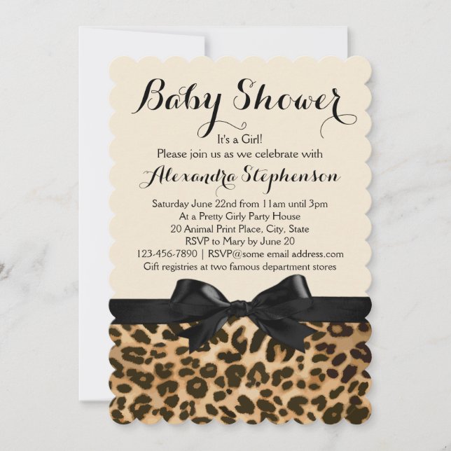 Finare Leopard Black Bow Baby Shower Inbjudningar (Framsida)