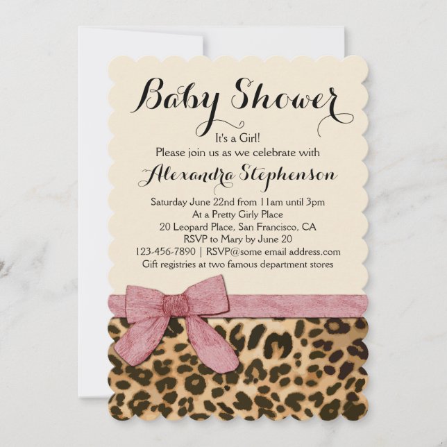 Finare Leopard Rosa Bow Girl Baby Shower-inbjudan Inbjudningar (Framsida)