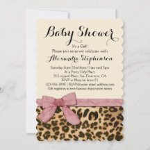 Finare Leopard Rosa Bow Girl Baby Shower-inbjudan