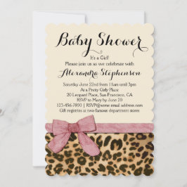 Finare Leopard Rosa Bow Girl Baby Shower-inbjudan Inbjudningar