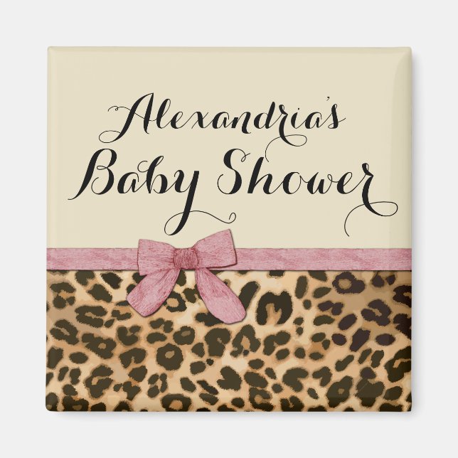 Finare Leopard Rosa Bow Girl Baby Shower Magnet (Framsidan)