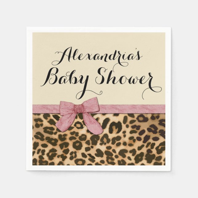 Finare Leopard Rosa Bow Girl Baby Shower Pappersservett (Framsidan)