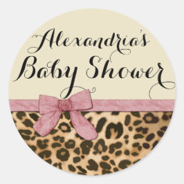 Finare Leopard Rosa Bow Girl Baby Shower Runt Klistermärke