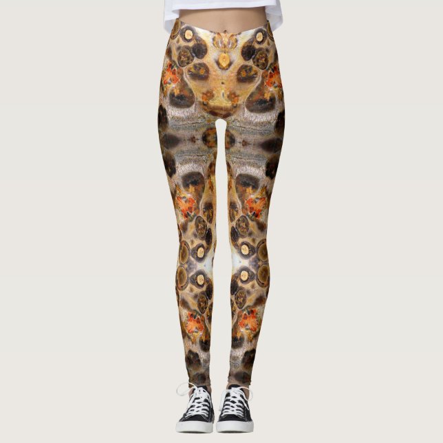 Finare Leopard Skin Sten Photo Designad Färg Leggings (Framsida)
