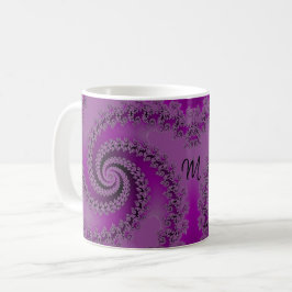 Finare Lila Dubbla Spiral Fractal med Monogram Kaffemugg