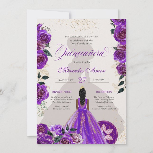 Finare Lila Ro Western Charro Quinceanera Inbjudningar (Framsida)