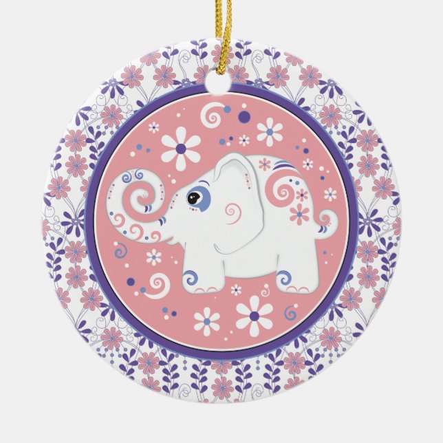 Finare Lila Rosa White Elephant Blommigt Ornament (Framsidan)