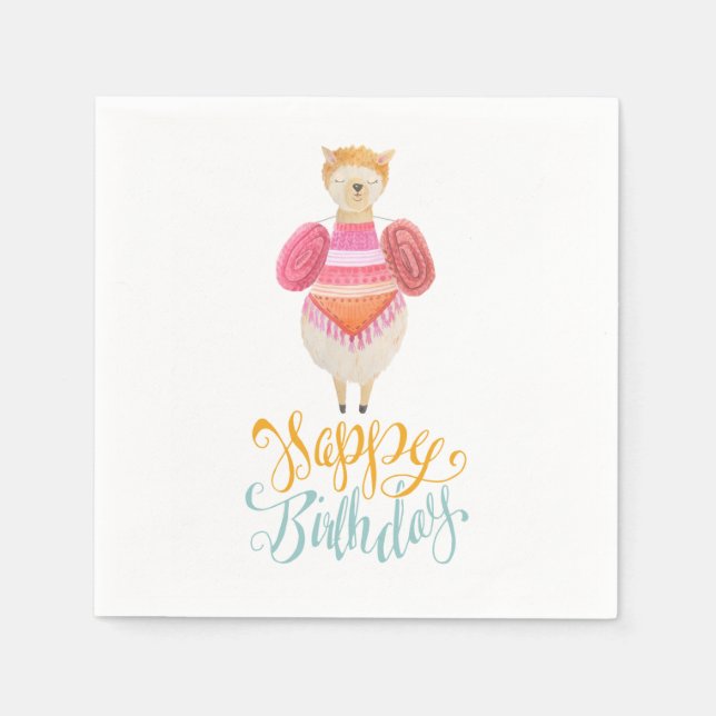 Finare Llama Birthday Papper Pappersservett (Framsidan)