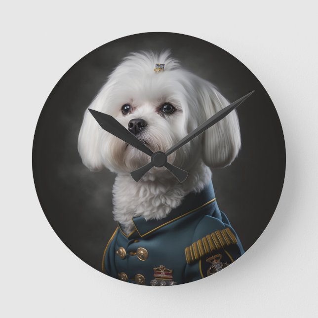 Finare Maltesisk mariy Hund Porträtt Rund Klocka (Framsida)