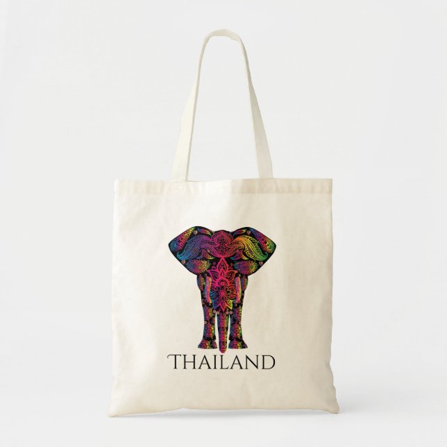 Finare Mandala Elephant Bright Bold Färg Thailand Tygkasse (Framsidan)