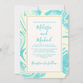 Finare Marble Design i Turquise och Cream Bröllop Inbjudningar