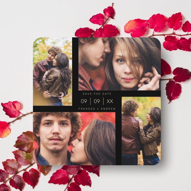 Finare Modern 4 foton Collage Minimalist Bröllop Spara Datumet (Skapare uppladdad)