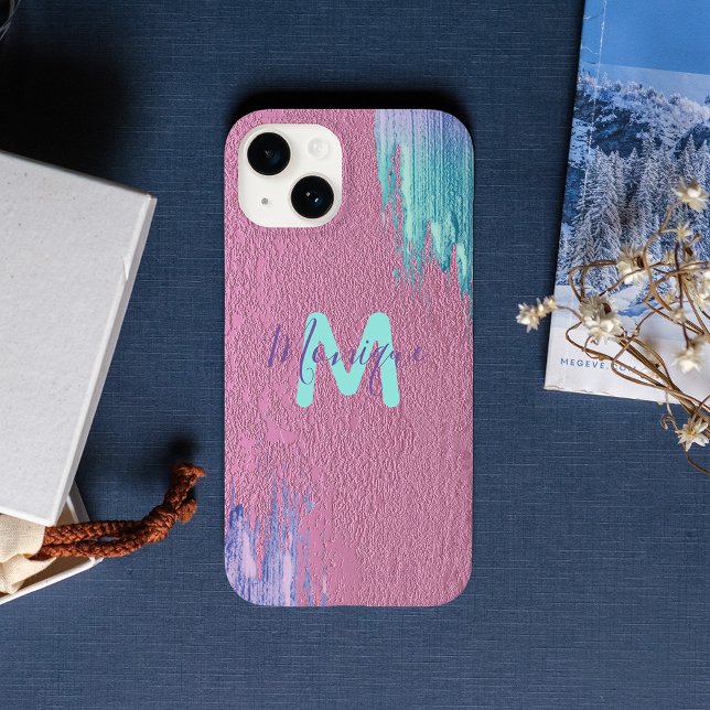 Finare Modern Glam Rosa Lila  Teal Paint Strokes (Skapare uppladdad)