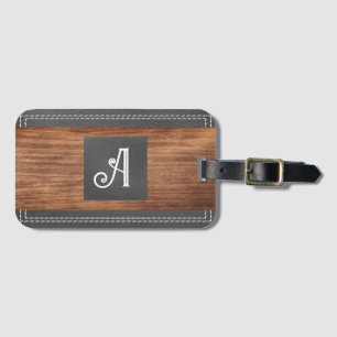 Finare Monogram Dubbla Stitched Leather Trä B Bagagebricka