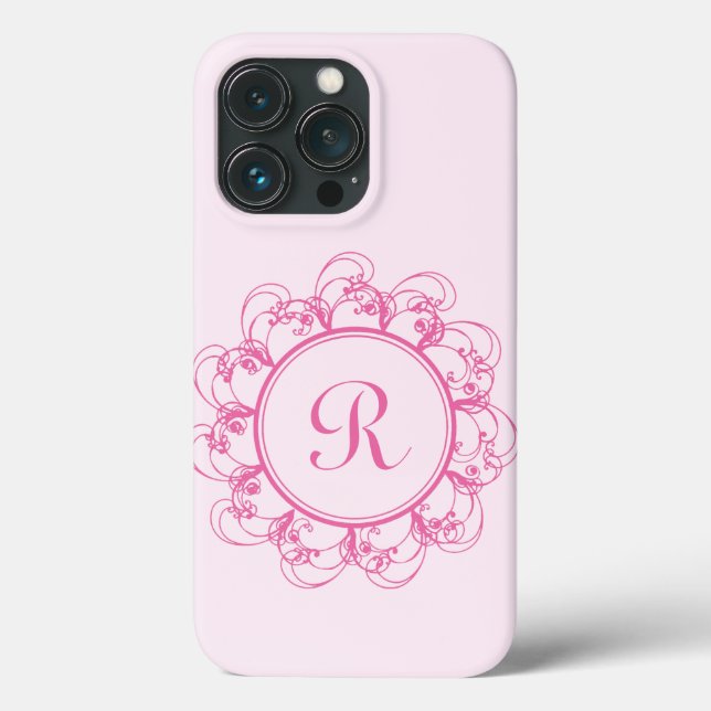 Finare Monogram med Rosa Swirls iphone case (Baksida)