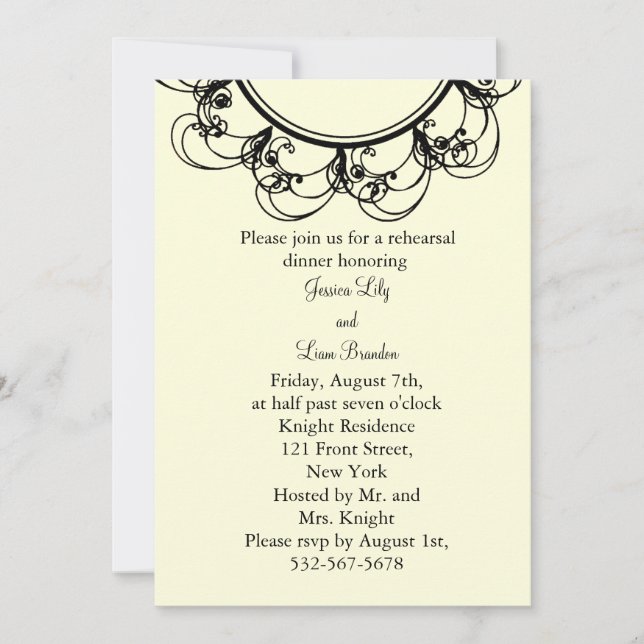 Finare Monogram repetitionsmiddag (off+white) Inbjudningar (Framsida)