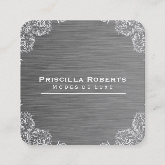 Finare Mönster | Metallstålsbakgrund Fyrkantigt Visitkort (Framsida)