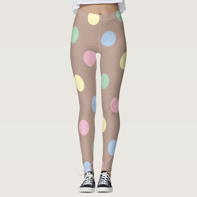 Finare Multi-Färg och Brown Retro Polka Dot Leggings (Framsida)