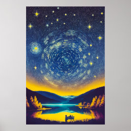 Finare Nightscape Stars Spiral Retro Painting (fär Poster
