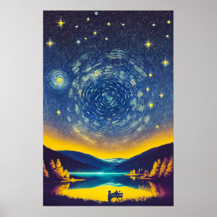 Finare Nightscape Stars Spiral Retro Painting (fär Poster