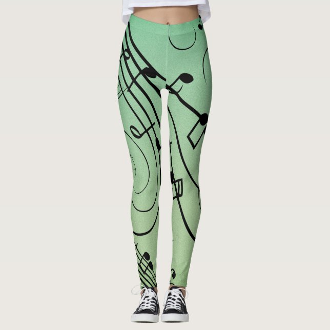 Finare Notes Grönt Music Design Leggings (Framsida)