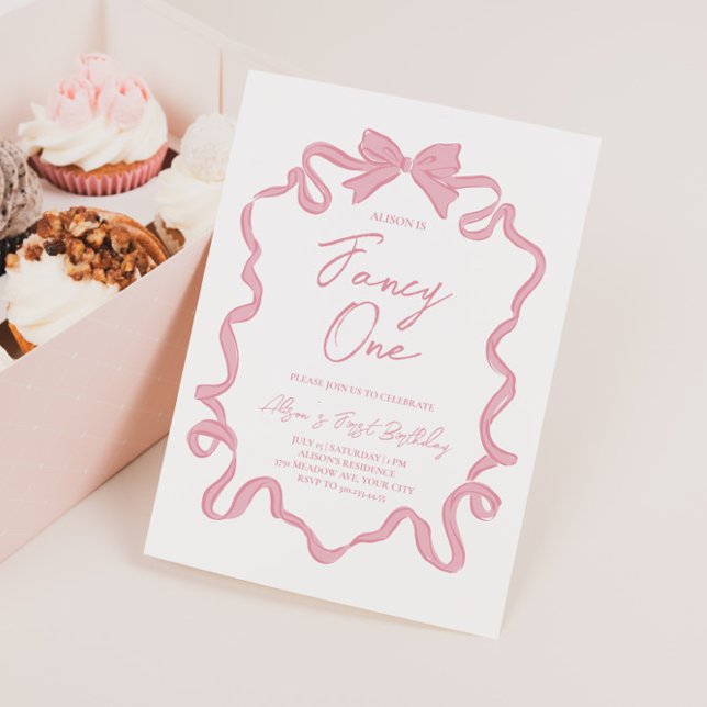 Finare One Bow Coquette Birthday Inbjudningar (Skapare uppladdad)